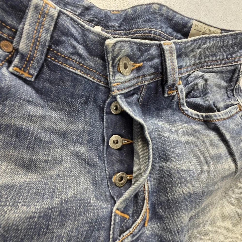 Diesel Jeans Mens 31x34 Blue Larkee Regular Straight Button Fly Distressed 008J4
